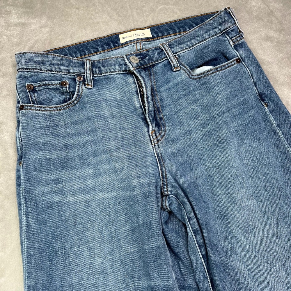 Gap 1969 Wide-Leg High Rise Jeans Womens 28 Blue Medium Wash Raw Frayed Hem - Picture 3 of 16
